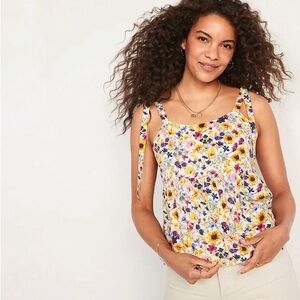Floral Peplum Tank Top Bow Tie Shoulder Camisole Old Navy Garden Flowers Small S
